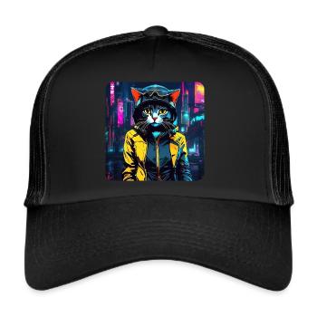 Chat Cyberpunk mignon - Casquette trucker  - noir/noir - Devant