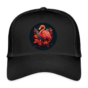 Flamingo in Herbstblättern - Trucker Cap - Schwarz/Schwarz - Vorne