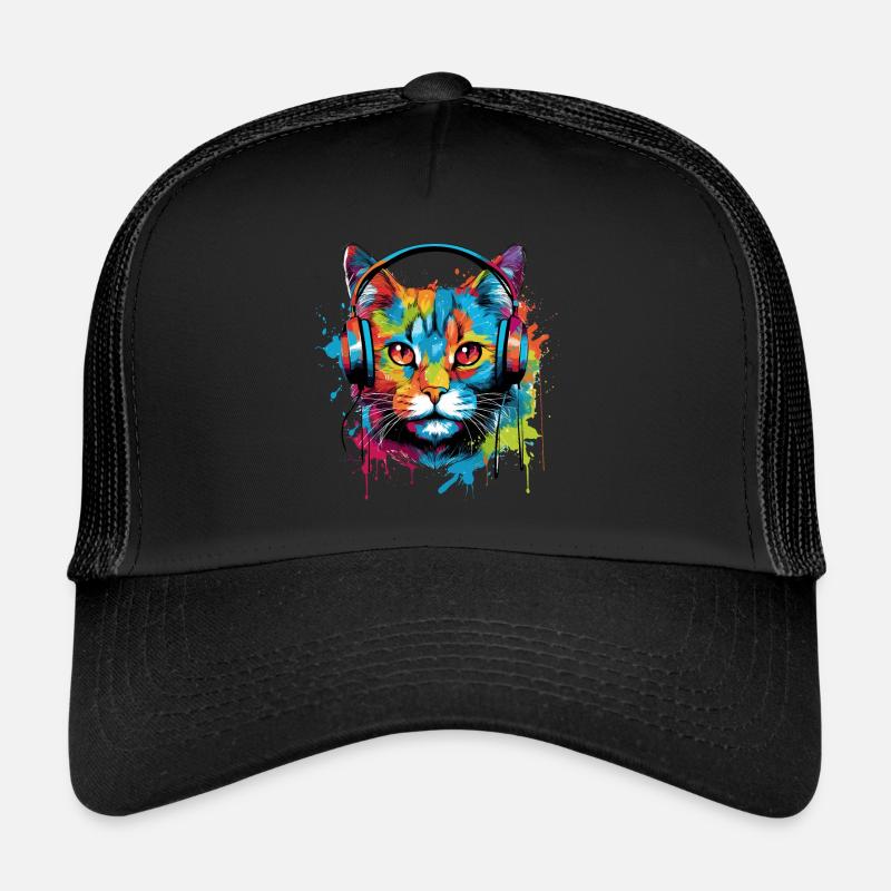 Katze mit Kopfhörer Musik Trucker Cap