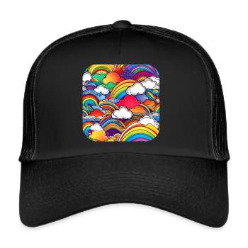 Gute Laune Regenbögen mit Wolken - Trucker Cap - Schwarz/Schwarz - Vorne