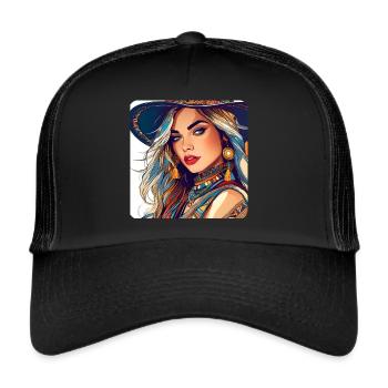 Cute girl in bohemian style - Trucker Cap - black/black - Front
