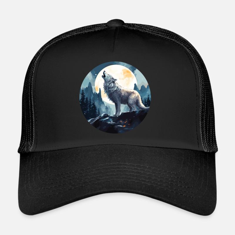 A Wolf Howling Under the Full Moon - Trucker Cap - black/black