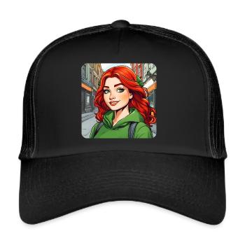 Cooles irisches rothaariges Mädchen - Trucker Cap - Schwarz/Schwarz - Vorne