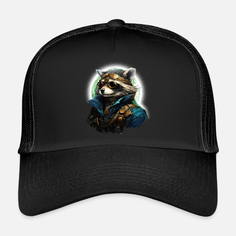 Steampunk Raccoon in sunlight - Trucker Cap - Schwarz/Schwarz