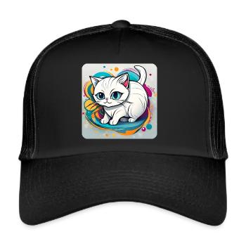 Niedliche weiße Katze mit blauen Augen - Trucker Cap - Schwarz/Schwarz - Vorne