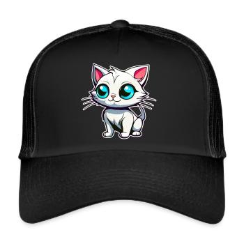 Niedliche weiße Katze mit blauen Augen - Trucker Cap - Schwarz/Schwarz - Vorne
