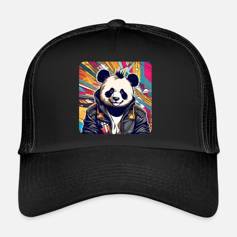 Cooler Punker Panda Bär - Trucker Cap - Schwarz/Schwarz