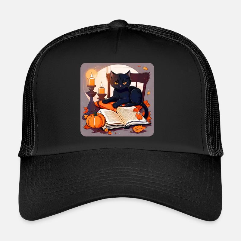 Schwarze Katze in Halloween Stimmung Trucker Cap