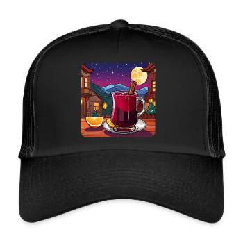 Heißer Glühwein mit Zimtstange im Winter - Trucker Cap - Schwarz/Schwarz - Vorne