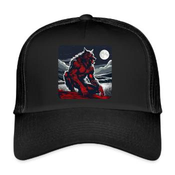 Crimson Werewolf with Full Moon - Trucker Cap - black/black - Front