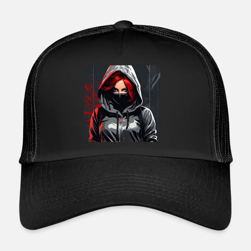 Fille gothique cool - Casquette trucker  - noir/noir