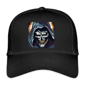 Böser grinsender Horror Totenkopf - Trucker Cap - Schwarz/Schwarz - Vorne