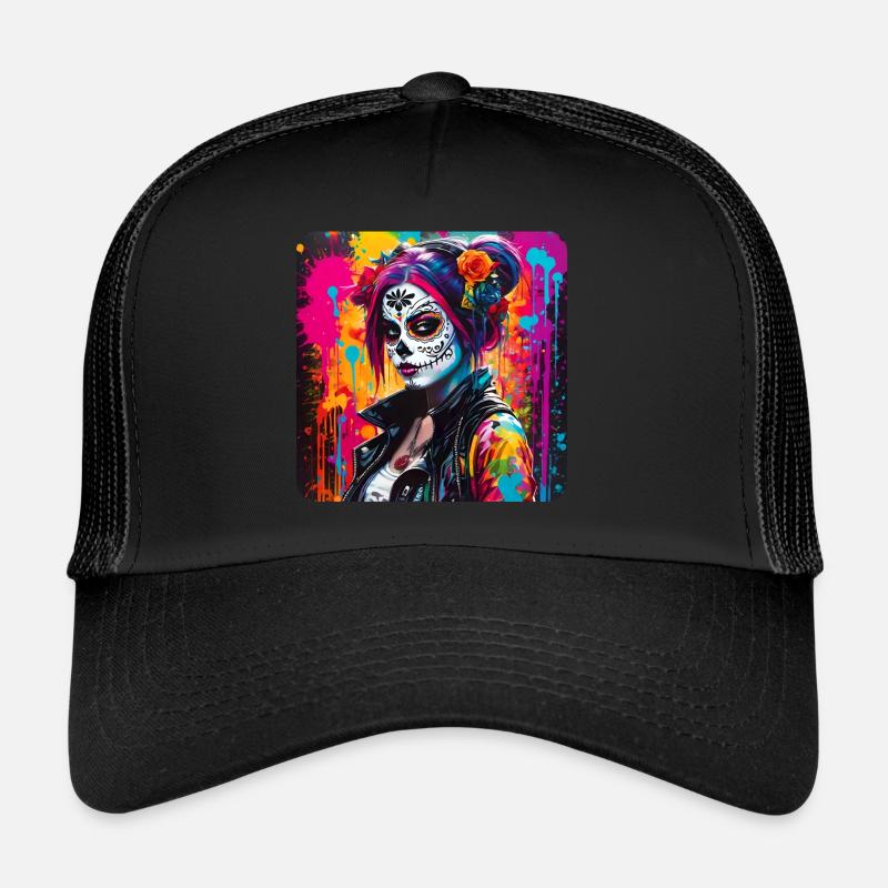 Dia de los Muertos Frau - Trucker Cap - Schwarz/Schwarz