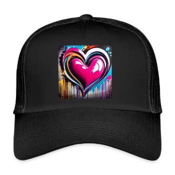 Herz im Graffiti Style - Trucker Cap - Schwarz/Schwarz - Vorne