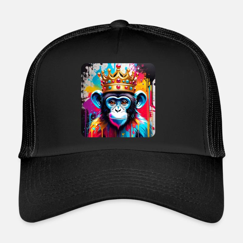 Niedlicher Affe mit Krone im Graffiti Style - Trucker Cap - Schwarz/Schwarz