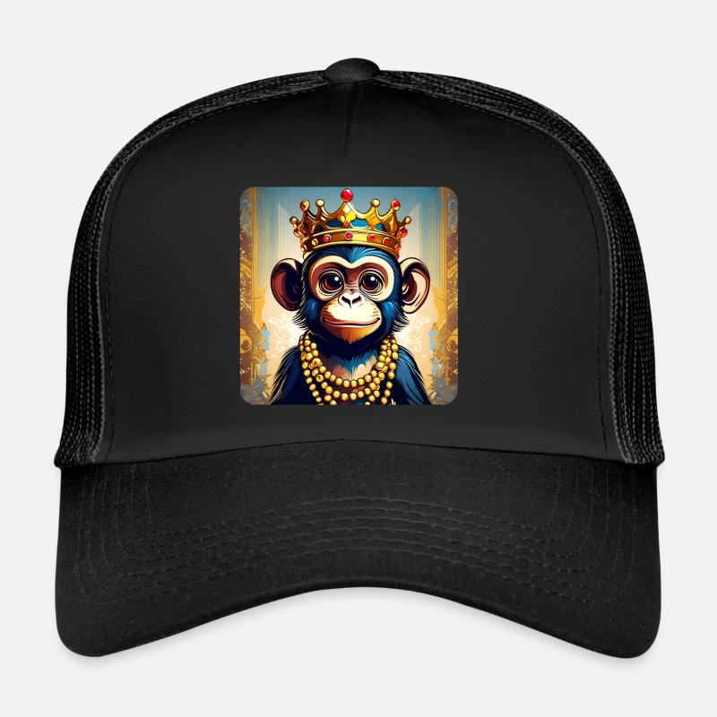 Niedlicher Affe mit Krone - Trucker Cap - Schwarz/Schwarz