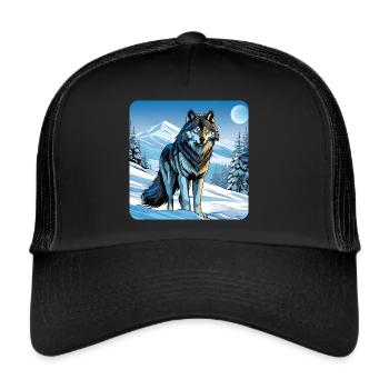 Stolzer Wolf im Winter Spiritanimal - Trucker Cap - Schwarz/Schwarz - Vorne