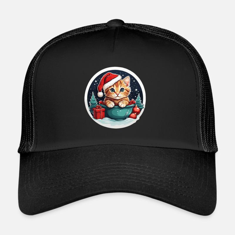 tabby Christmas cat - Trucker Cap - black/black