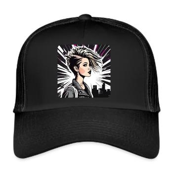 Cool Punk Gothic Girl with Pink - Trucker Cap - black/black - Front