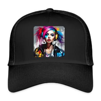 Cool punk girl with colorful hair - Trucker Cap - black/black - Front