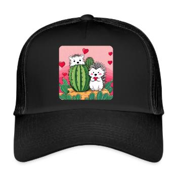 Igel Paar mit Kaktus - Trucker Cap - Schwarz/Schwarz - Vorne