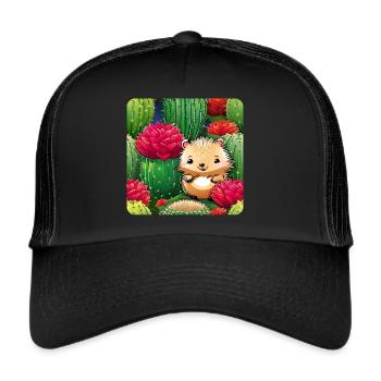 Cute hedgehog in cactus field - Trucker Cap - black/black - Front