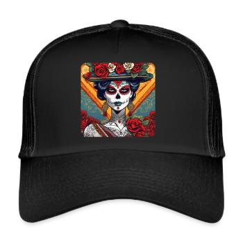 Dia de los Muertos Woman with Roses - Trucker Cap - black/black - Front