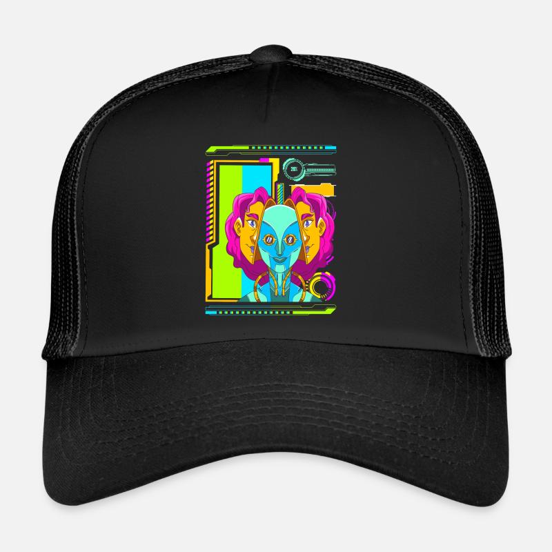 Cyberpunk Retro Synthwave Futuristisch - Trucker Cap - Schwarz/Schwarz