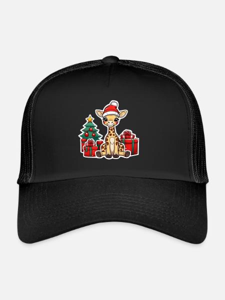 Mignon bébé girafe avec bonnet de père Noël - Casquette trucker  - noir/noir - Devant