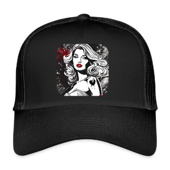 Woman with tattoo heart and dagger - Trucker Cap - black/black - Front