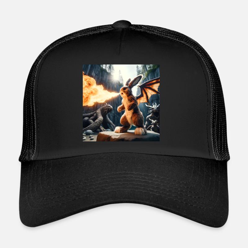 Feuerspeiender Hase Drache #10 - Trucker Cap - Schwarz/Schwarz
