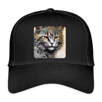 Cool cat in floral style - Trucker Cap - black/black - Front