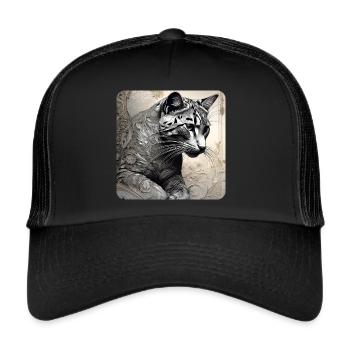 Cool big cat with floral style - Trucker Cap - black/black - Front