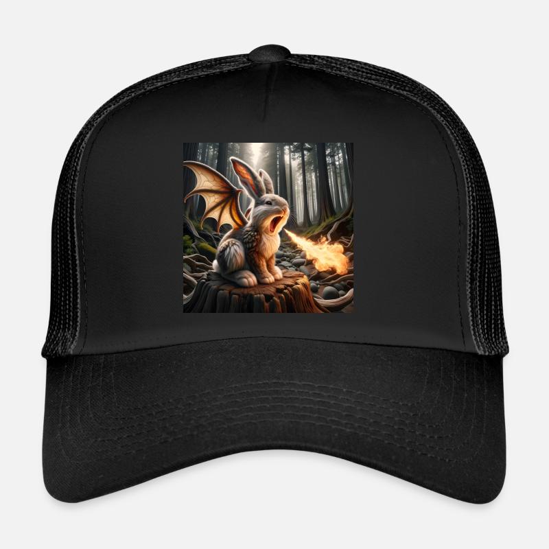 Feuerspeiender Hase Drache #23 - Trucker Cap - Schwarz/Schwarz