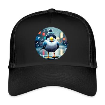 Cute seagull in the rain - Trucker Cap - black/black - Front