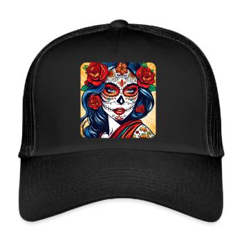 Dia de los Muertos Woman with Roses - Trucker Cap - black/black - Front