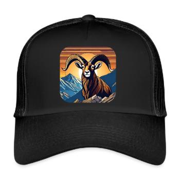 Proud ibex with alpine panorama - Trucker Cap - black/black - Front