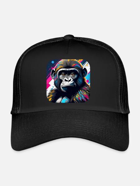 Cool gorilla in graffiti style - Trucker Cap - black/black - Front