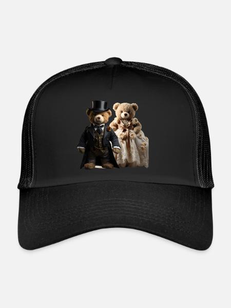 Two happy teddy bears in wedding clothes - Trucker Cap - black/black - Front