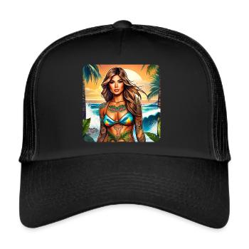 Sexy beach girl with tattoos - Trucker Cap - black/black - Front