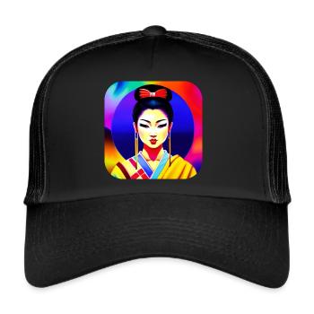 Geisha im Retro Style - Trucker Cap - Schwarz/Schwarz - Vorne