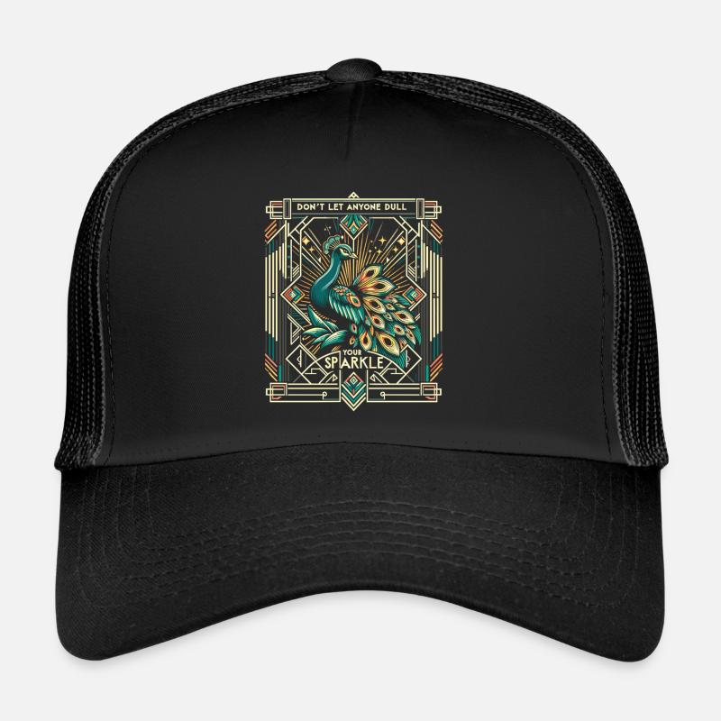 Prachtvoller Pfau: Deco-Glanz - Trucker Cap - Schwarz/Schwarz