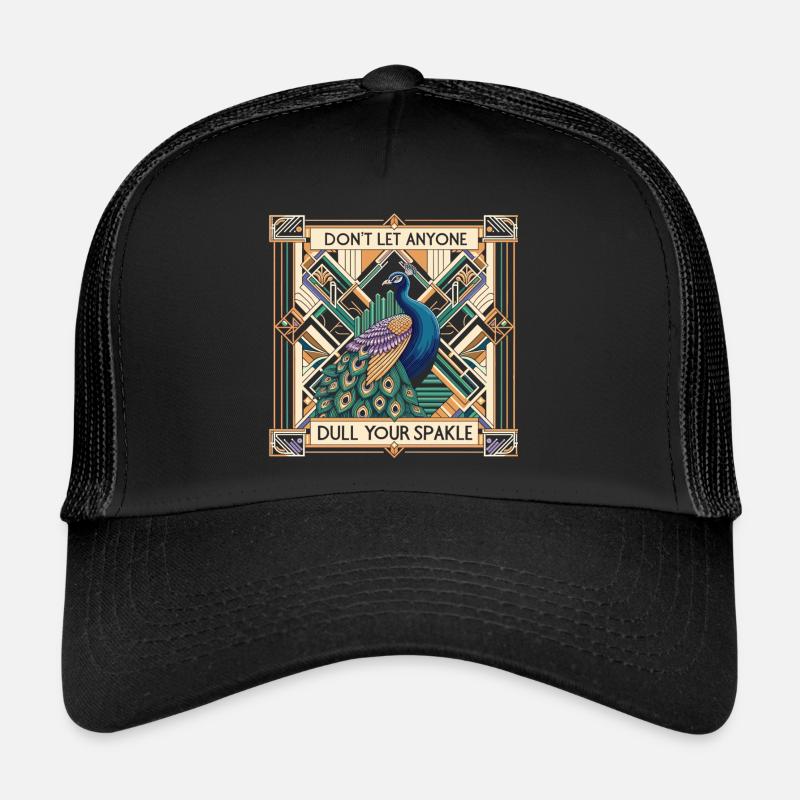 Art-Déco Eleganz: Stolzer Pfau Trucker Cap