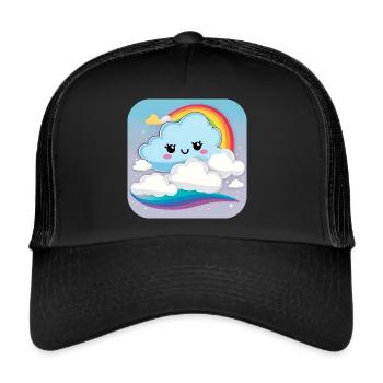 Niedliche Wolke mit Regenbogen - Trucker Cap - Schwarz/Schwarz - Vorne