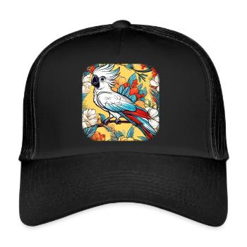 Niedlicher Kakadu Papagei - Trucker Cap - Schwarz/Schwarz - Vorne