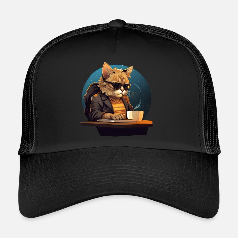 Cool Cat CEO - Relaxed in office with Trucker Cap