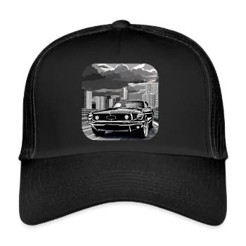 Oldtimer Drift Auto Turbo Rallye - Trucker Cap - Schwarz/Schwarz - Vorne