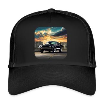 Oldtimer Auto Turbo Rallye im Sonnenuntergang - Trucker Cap - Schwarz/Schwarz - Vorne