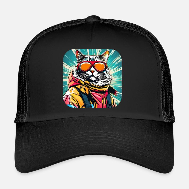 Coole Katze mit Sonnenbrille - Trucker Cap - Schwarz/Schwarz