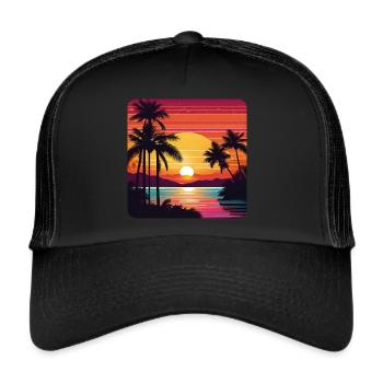 Atmospheric sunset with palm trees - Trucker Cap - black/black - Front